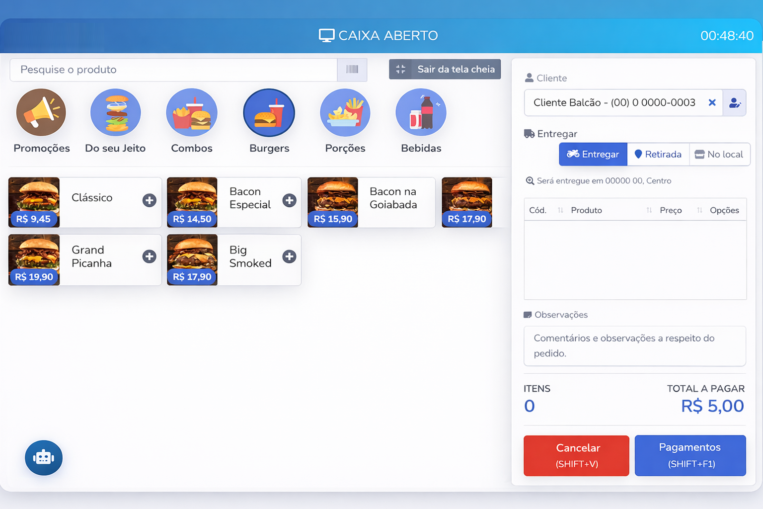 Tela de pedidos do sistema Revenda Gama 